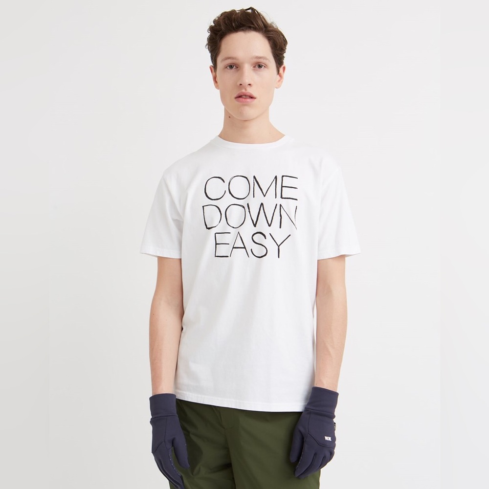 Wood Wood L T-shirt White “Come Down Easy” in Black Letters Excellent Condition